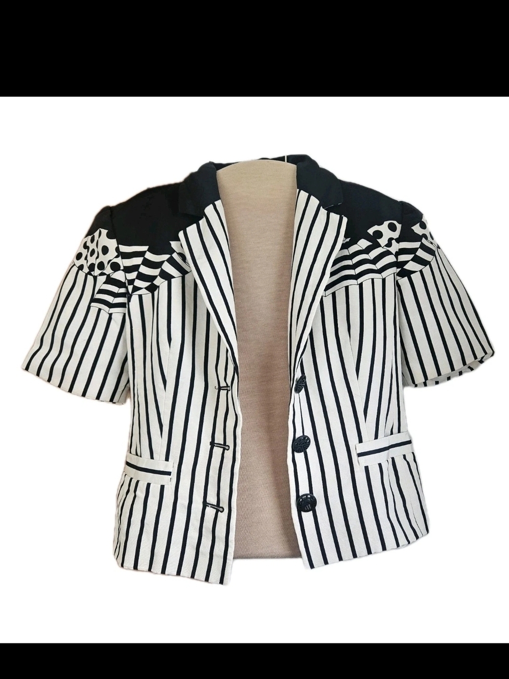VTG Louis Feraud 80s Cotton Viscose Blazer Germany Mixed Stripe Polka Dot Mod